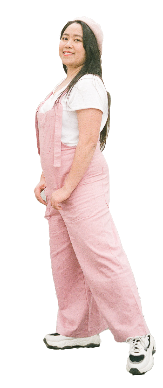 Jenny - wearing pink dungaree